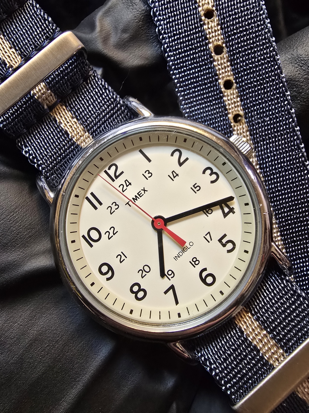 Timex Men’s Navy and Beige Strap White Dial Field Watch - Picture 1 of 6